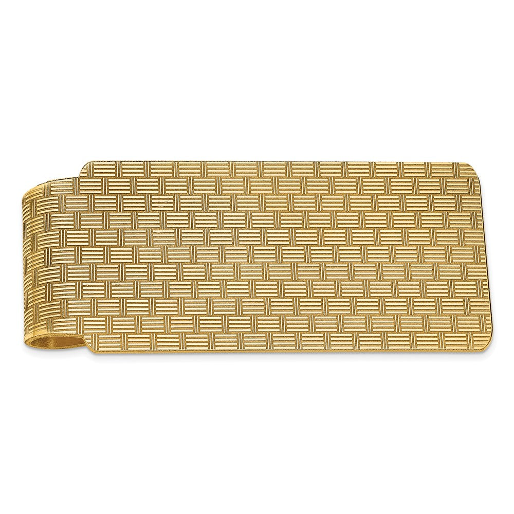 14K Yellow Gold Men's Textured Basketweave Polished Money Clip
