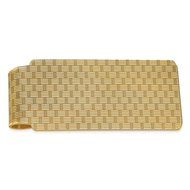 14K Yellow Gold Men's Textured Basketweave Polished Money Clip