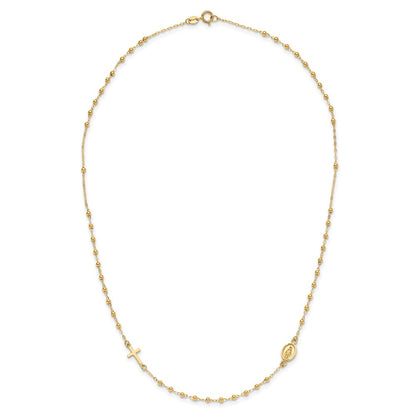 14K Yellow Gold Polished Miraculous Medal and Cross Beaded Rosary Design 16.5 Inch Necklace