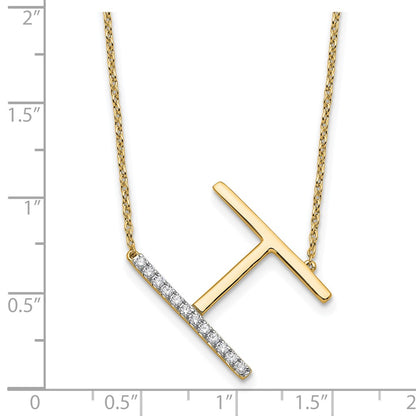 14K Yellow Gold Sideways Diamond Initial H 18 Inch Necklace