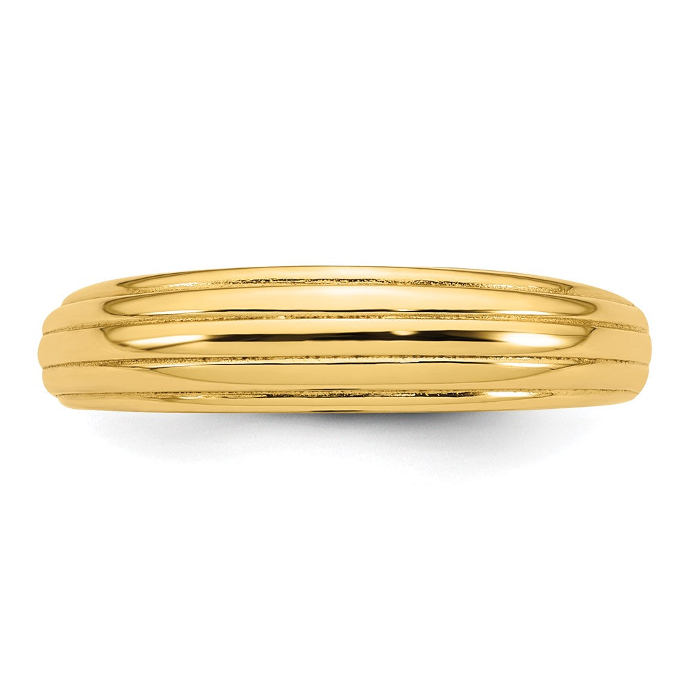 14K Yellow Gold Polished Grooved Graduated Size 7 Ring