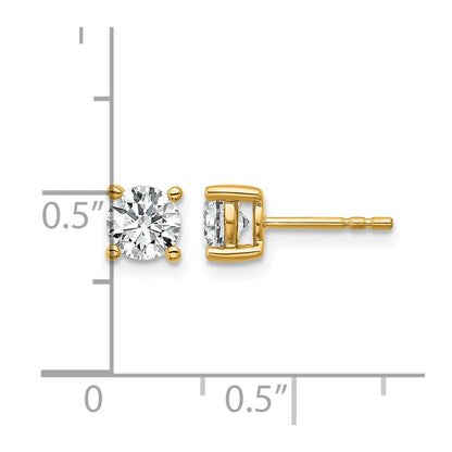 14K Yellow Gold 1 carat Certified Lab Grown Diamond VS/SI+ G+ Round Complete Four Prong Lightweight Stud Earrings