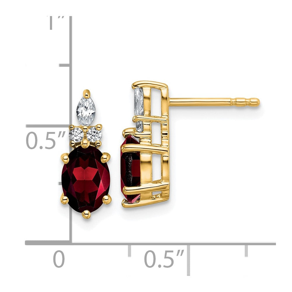 14K Yellow Gold Diamond and 7x5 Oval January/Garnet Post Earrings