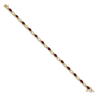 14K Yellow Gold Complete Diamond and Oval Garnet Heart Accent 7 Inch Bracelet