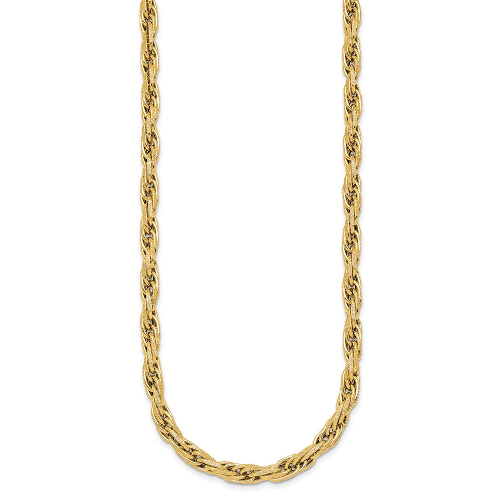 14K Yellow Gold Polished And Textured 4.5mm Flat Rope Chain 18.25 Inch Necklace