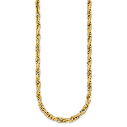 14K Yellow Gold Polished And Textured 4.5mm Flat Rope Chain 18.25 Inch Necklace
