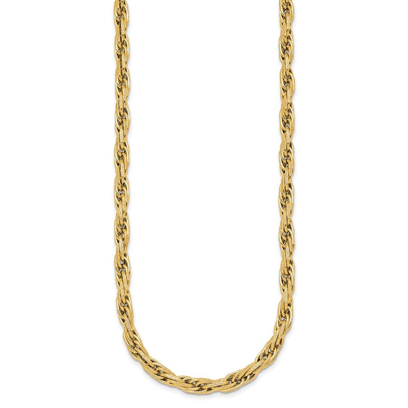 14K Yellow Gold Polished And Textured 4.5mm Flat Rope Chain 18.25 Inch Necklace