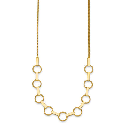 14K Yellow Gold Polished and Textured Circles and Bars 17.5 Inch Necklace