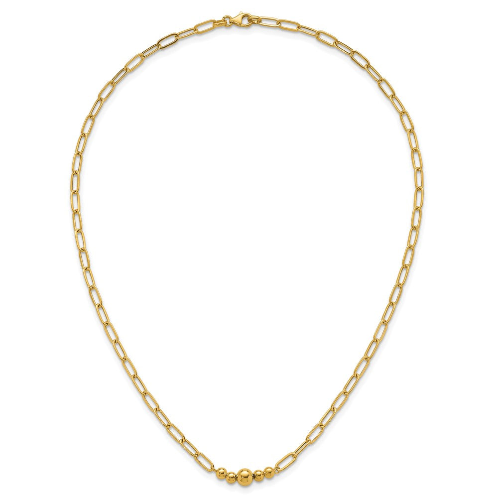 14K Yellow Gold Polished Graduated Beads 18 Inch Paperclip Link Necklace