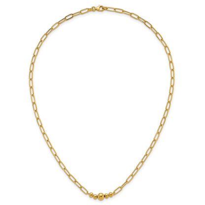 14K Yellow Gold Polished Graduated Beads 18 Inch Paperclip Link Necklace