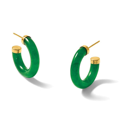 14K Yellow Gold Polished 3.8mm Jade Post C-Hoop Earrings