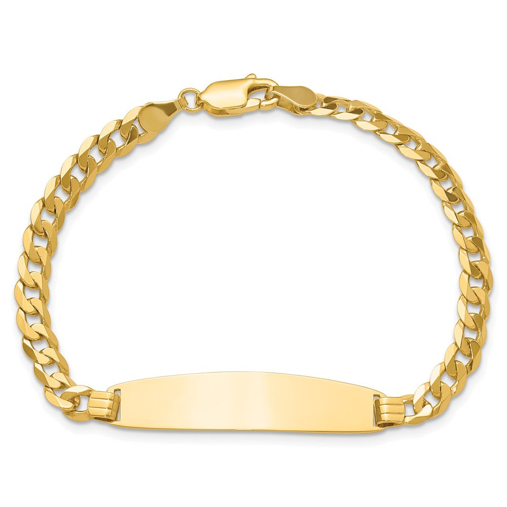 14K Yellow Gold Polished Solid Chain/Solid Plate Curb Link Rounded 35x8.5mm Plate 8 Inch ID Bracelet
