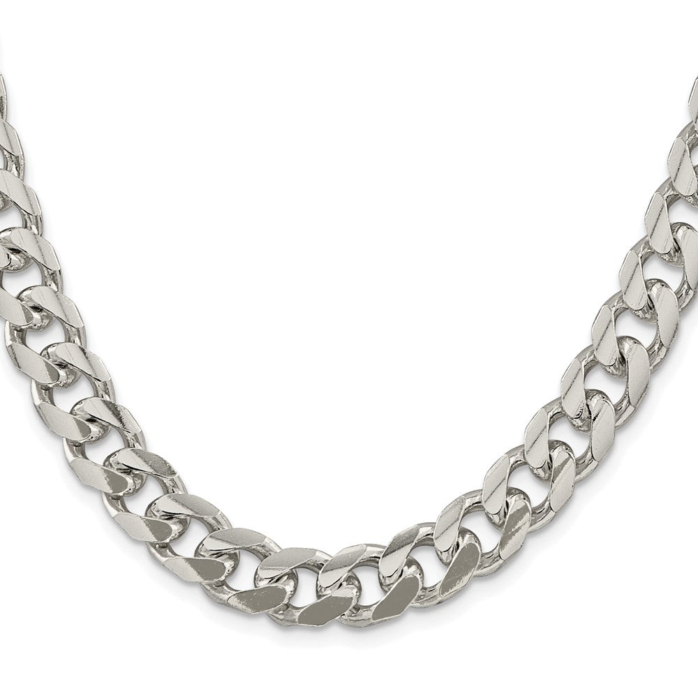 Sterling Silver Rhodium-plated 10.5mm Domed w/ Side D/C Curb 24 Inch Chain