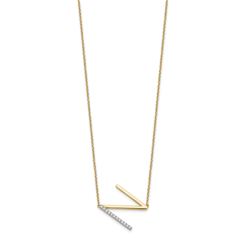 14K Yellow Gold Sideways Diamond Initial N 18 Inch Necklace
