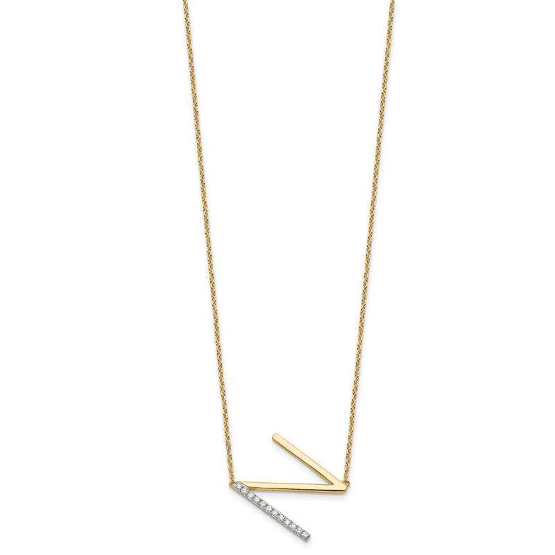 14K Yellow Gold Sideways Diamond Initial N 18 Inch Necklace