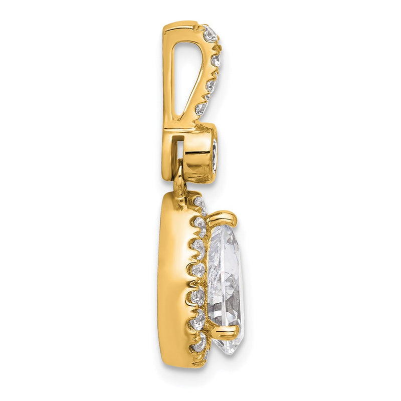 14K Yellow Gold 2 carat Lab Grown Diamond VS+ F+ Pear Complete Halo Pendant