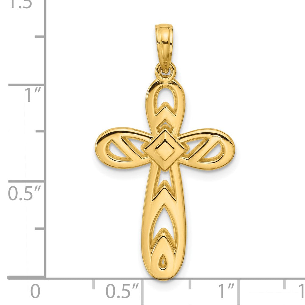 14K Yellow Gold Polished Rounded Cross Pendant
