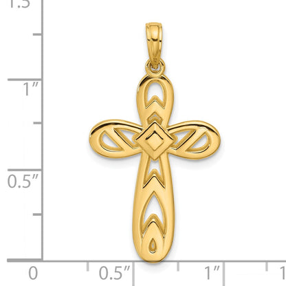 14K Yellow Gold Polished Rounded Cross Pendant