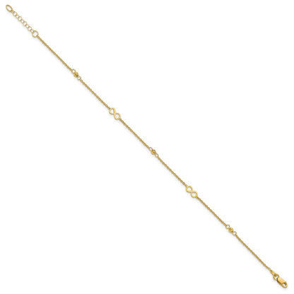 14K Yellow Gold Infinity and Diamond-cut Bead 9 Inch Plus 1 Inch Extender - Total 10 Inch Anklet