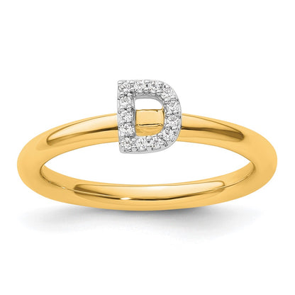 14K Yellow Gold Stackable Diamond Initial D Size 7 Ring