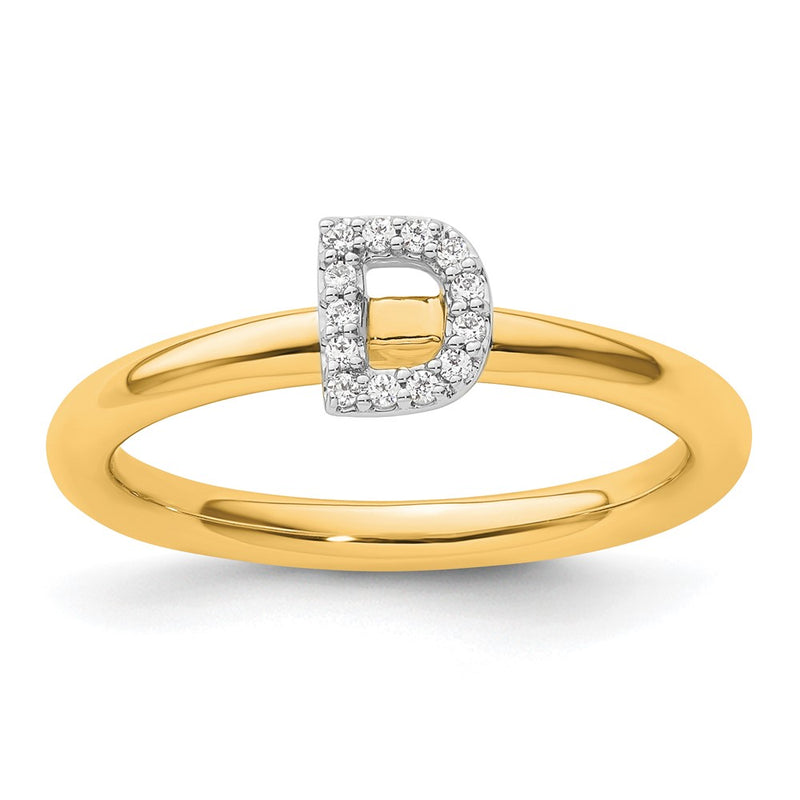 14K Yellow Gold Stackable Diamond Initial D Size 7 Ring
