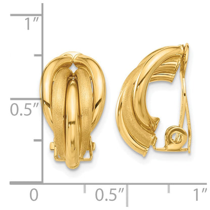 14K Yellow Gold 10x18mm Polished and Satin Curved Omega Back Non-pierced Earrings
