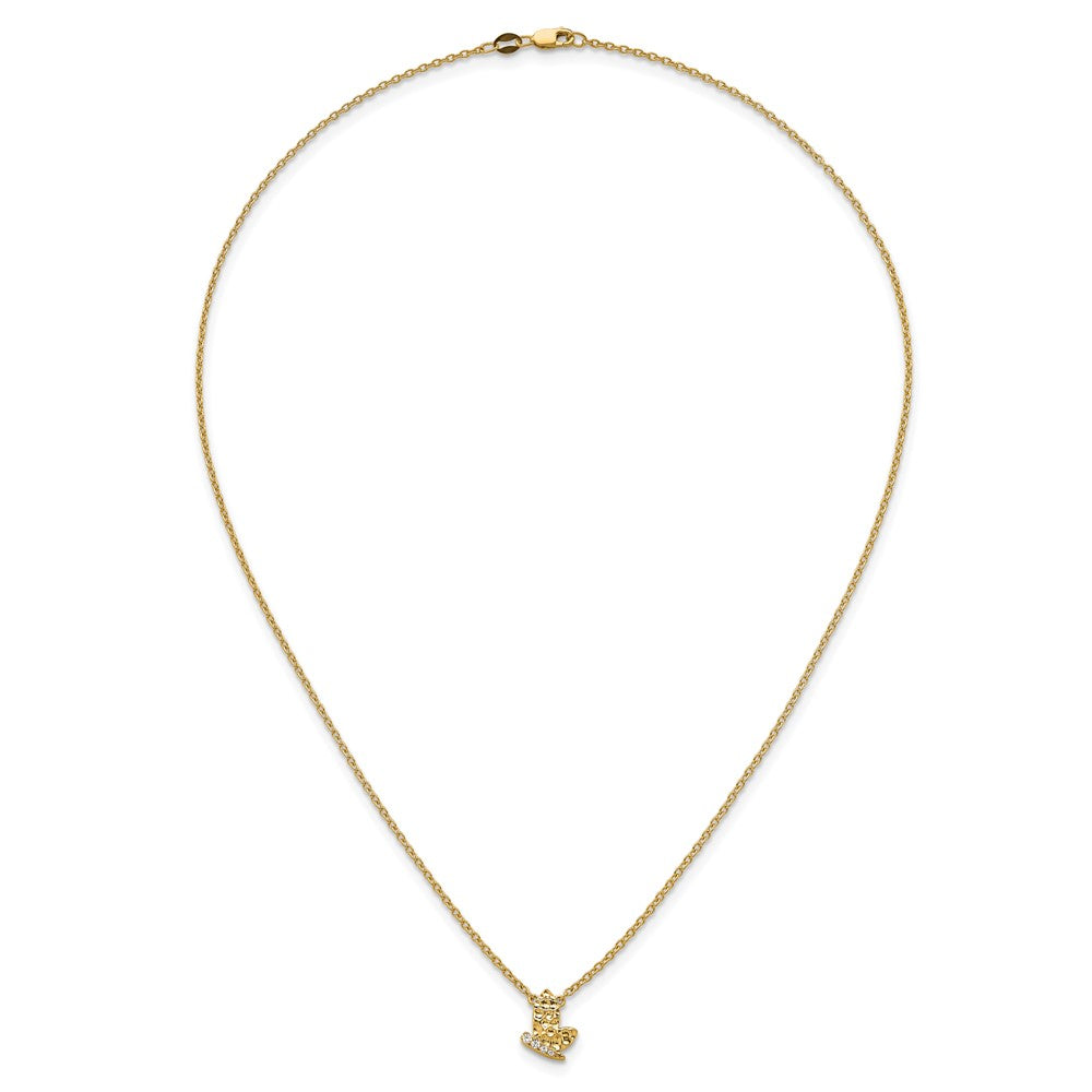 14K Yellow Gold Polished and Hammered 1/20 carat Diamond Butterfly 18 Inch Necklace