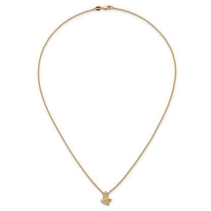 14K Yellow Gold Polished and Hammered 1/20 carat Diamond Butterfly 18 Inch Necklace