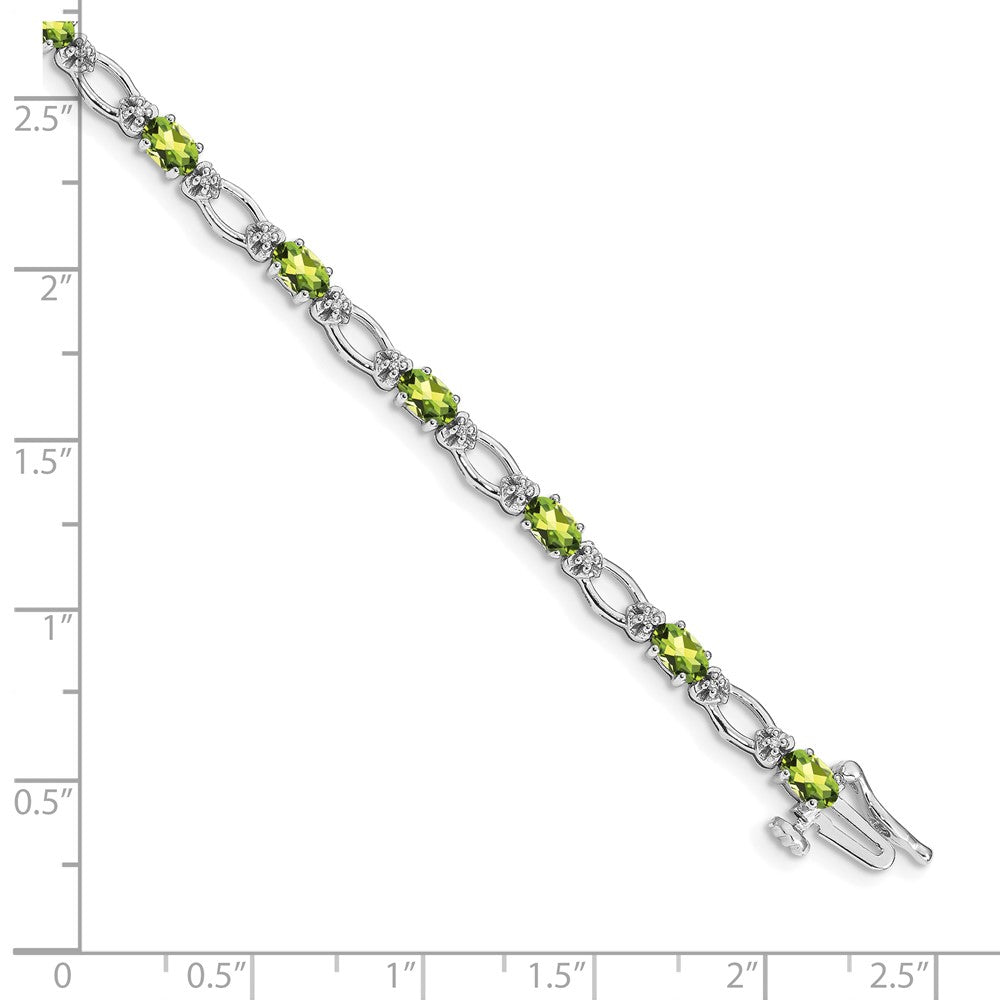 14K White Gold Complete Diamond and Oval Peridot Heart Accent 7 Inch Bracelet