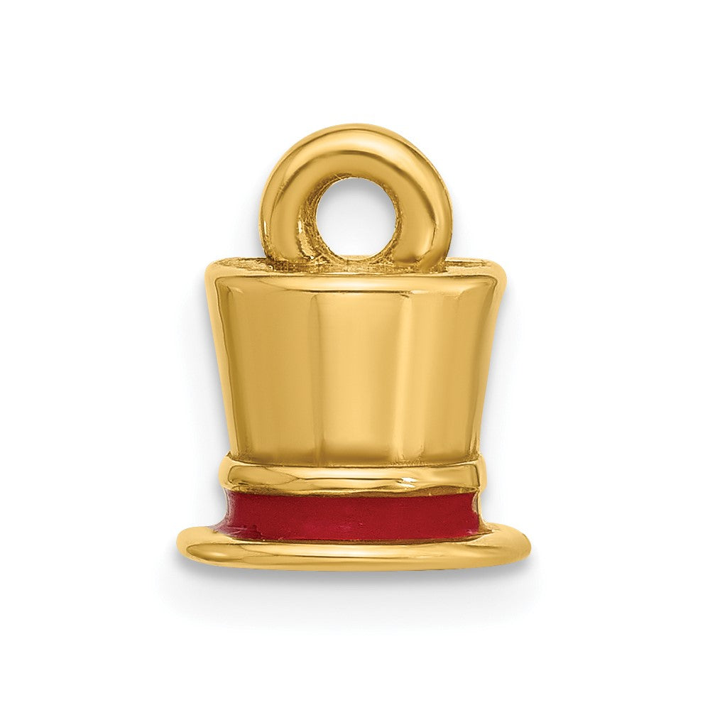 14K Yellow Gold Fancy Red Enameled Top Hat Charm