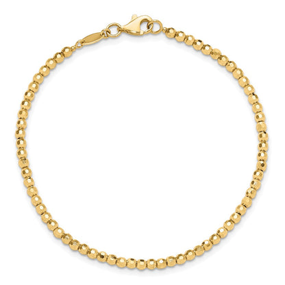 14K Yellow Gold Polished and Diamond-cut Beaded 7.25 Inch Bracelet