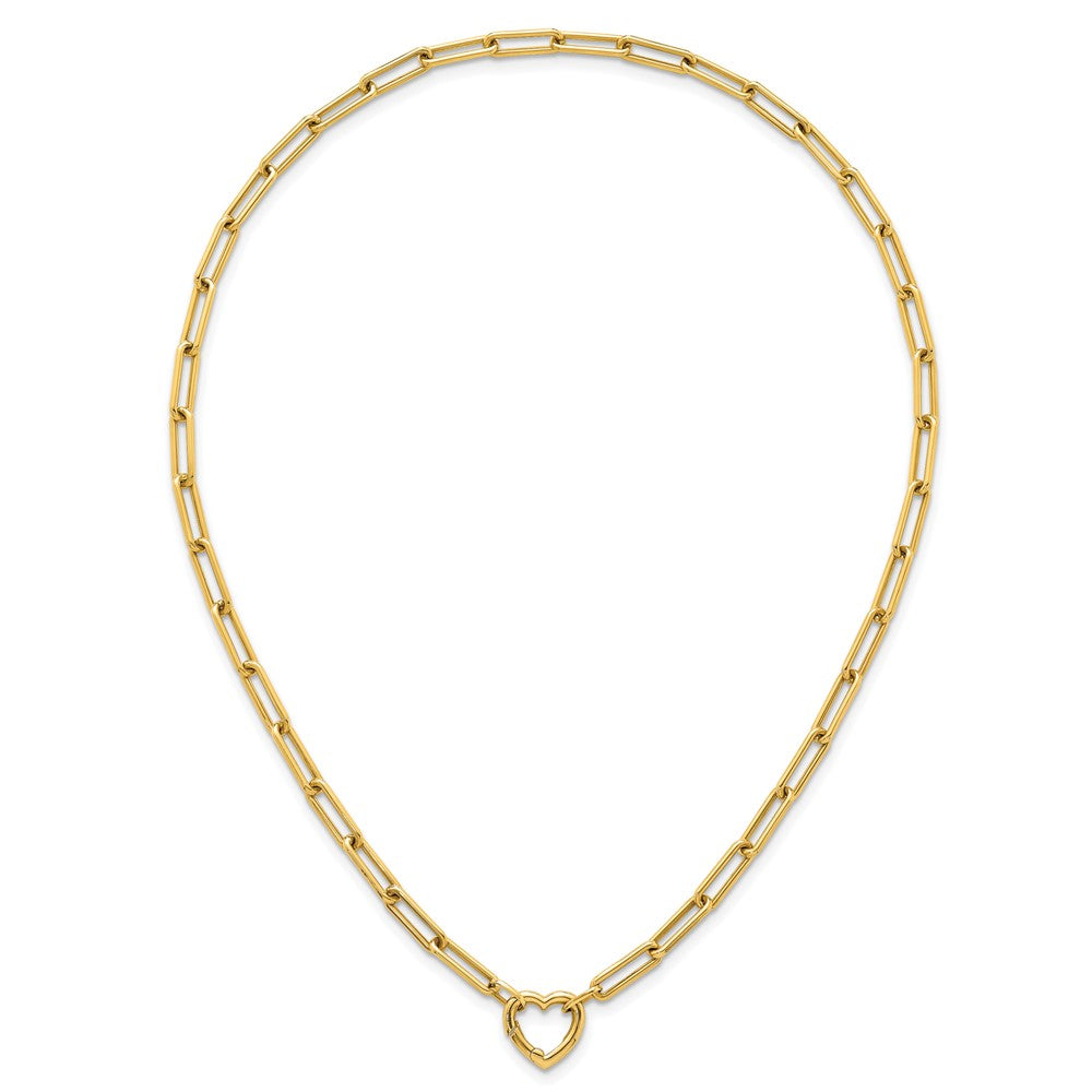 14K Yellow Gold Polished Heart Clasp 17.5 Inch Paperclip Chain Necklace