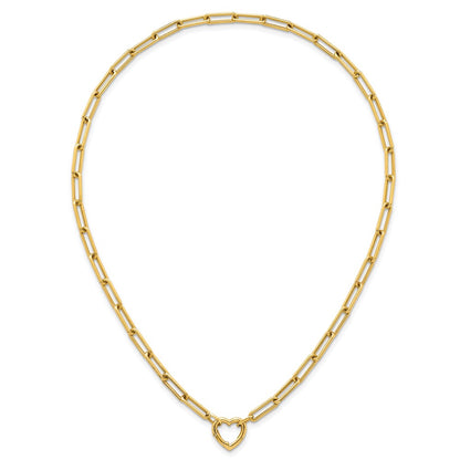 14K Yellow Gold Polished Heart Clasp 17.5 Inch Paperclip Chain Necklace