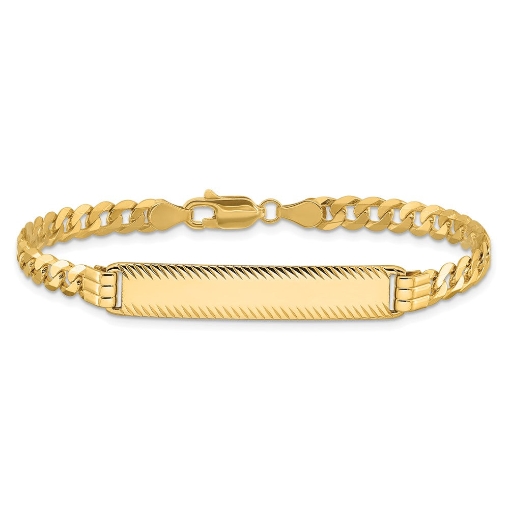 14K Yellow Gold Polished Solid Chain/Solid Plate Curb Link Diamond-cut 34x7mm Plate 8 Inch ID Bracelet