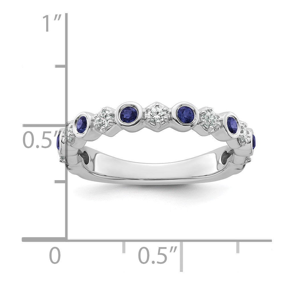14K White Gold Polished Diamond and Sapphire Fashion Ring