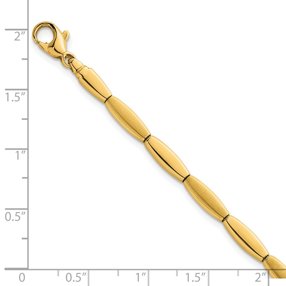14K Yellow Gold Brushed and Polished 4mm Fancy Oval Bar Link 7.5 Inch Bracelet