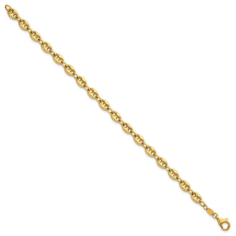 14K Yellow Gold Polished 5.6mm Puffed Anchor/Mariner Link Chain Bracelet