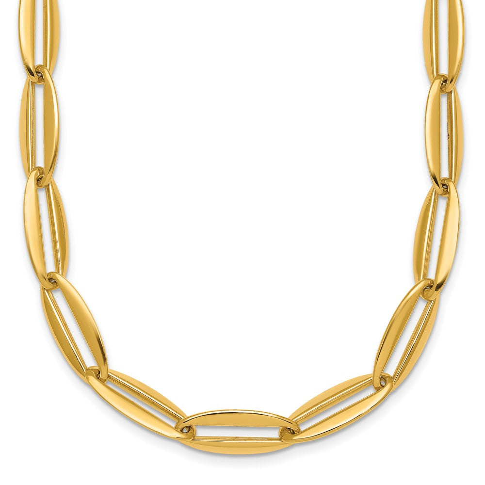 14K Yellow Gold Polished 7mm Long Oval Link 18 Inch Necklace