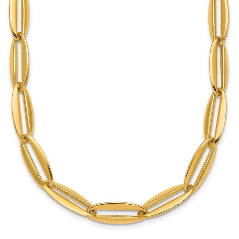14K Yellow Gold Polished 7mm Long Oval Link 18 Inch Necklace