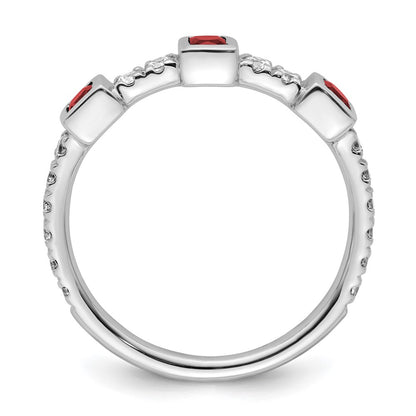 14K White Gold Polished Diamond and Ruby Fashion Ring