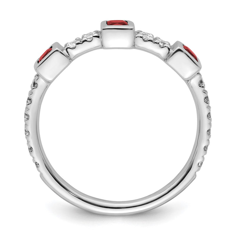 14K White Gold Polished Diamond and Ruby Fashion Ring