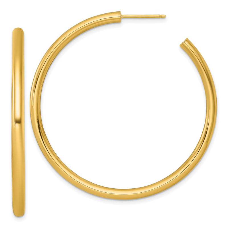14K Yellow Gold Polished 3.0 x 50mm Tube C-Hoop Post Earrings