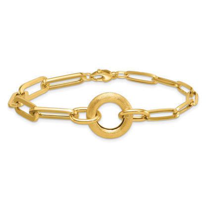 14K Yellow Gold Polished And Brushed Paperclip Link With Circle 8 Inch Bracelet