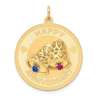 14K Yellow Gold HAPPY ANNIVERSARY Blue and Red CZ with Bells 25mm Engravable Disc Charm