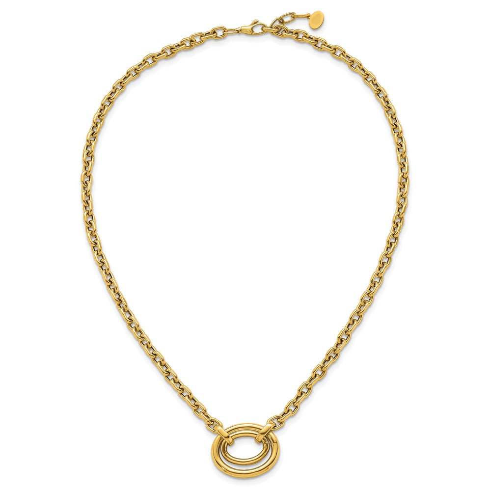 14K Yellow Gold Polished Double Oval 17.5 Inch Fancy Necklace Plus 0.5 Inch Extender