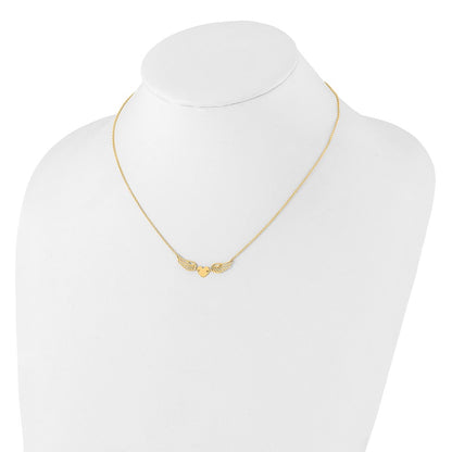 14K Yellow Gold Polished Wings and Heart 17 Inch Necklace