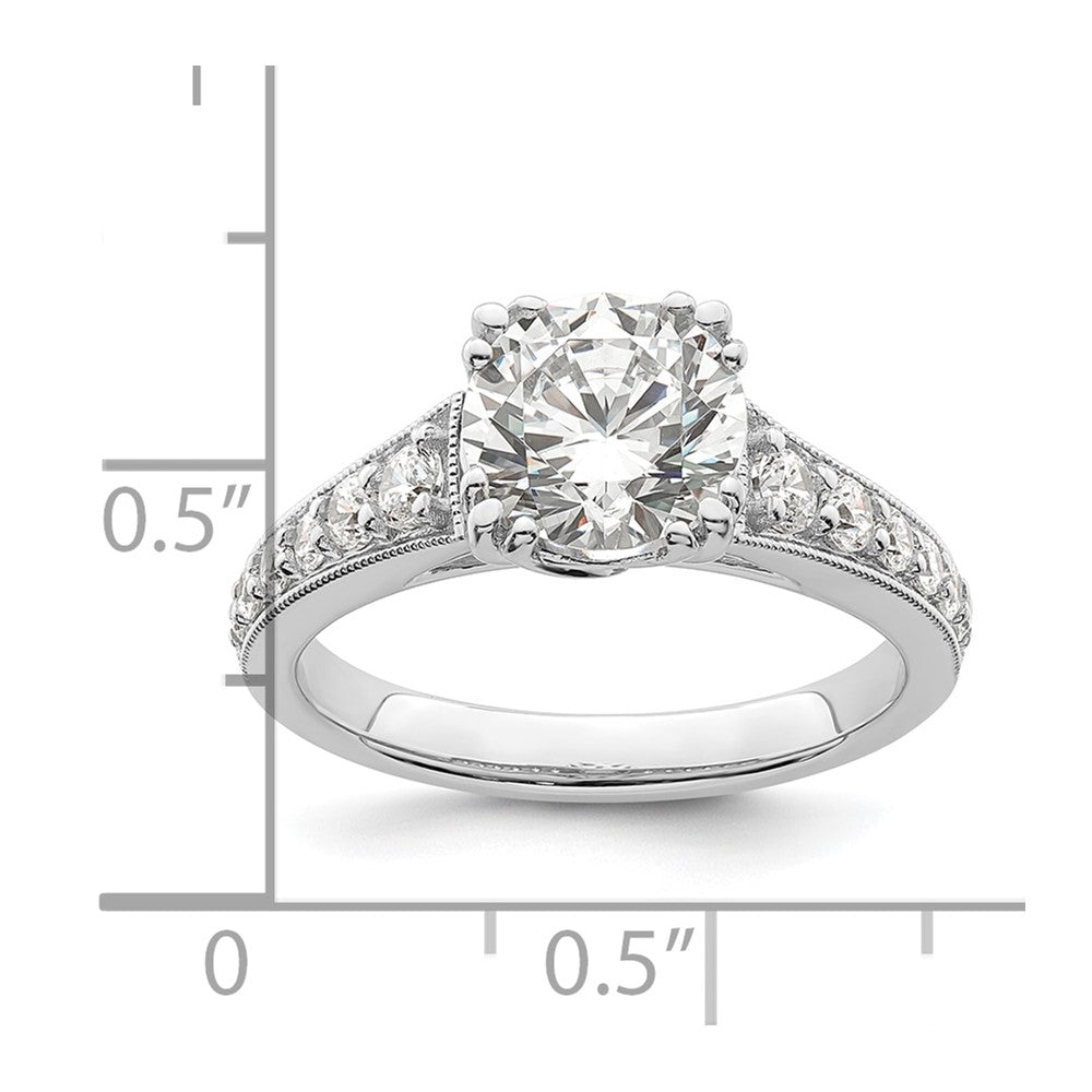 14K White Gold (Holds 2 carat (8.2mm) Round Center) 3/8 carat Diamond Semi-Mount Engagement Ring