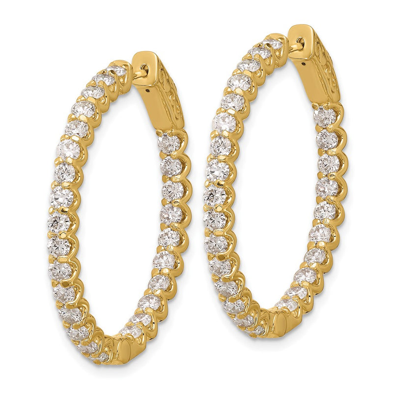 14K Yellow Gold 3.1 carat Diamond In/Out Oval Hoop w/Safety Clasp Earrings