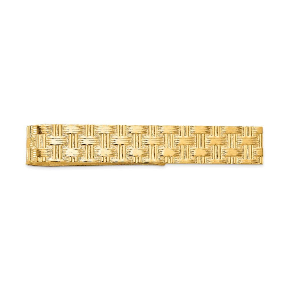14K Yellow Gold Men's Textured Basketweave Pattern Tie Bar