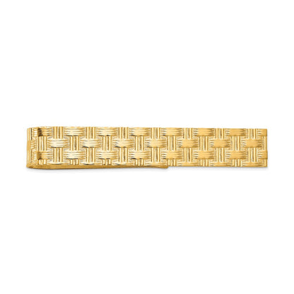 14K Yellow Gold Men's Textured Basketweave Pattern Tie Bar